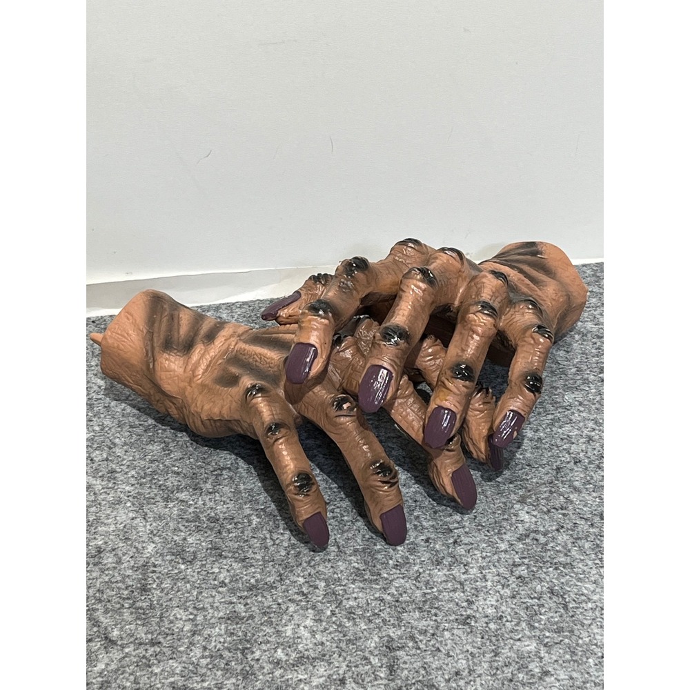 Vintage Creepy Witch Hands Prop Halloween Costume Accessory Purple Nails Pair